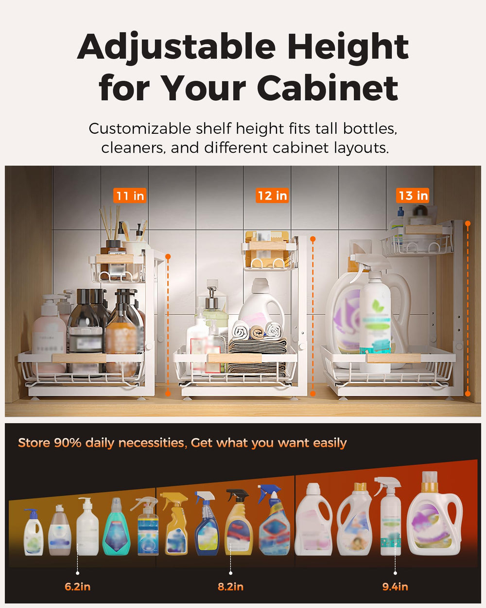 Sevenblue comparación de tamaño con botellas altas para demostrar capacidad