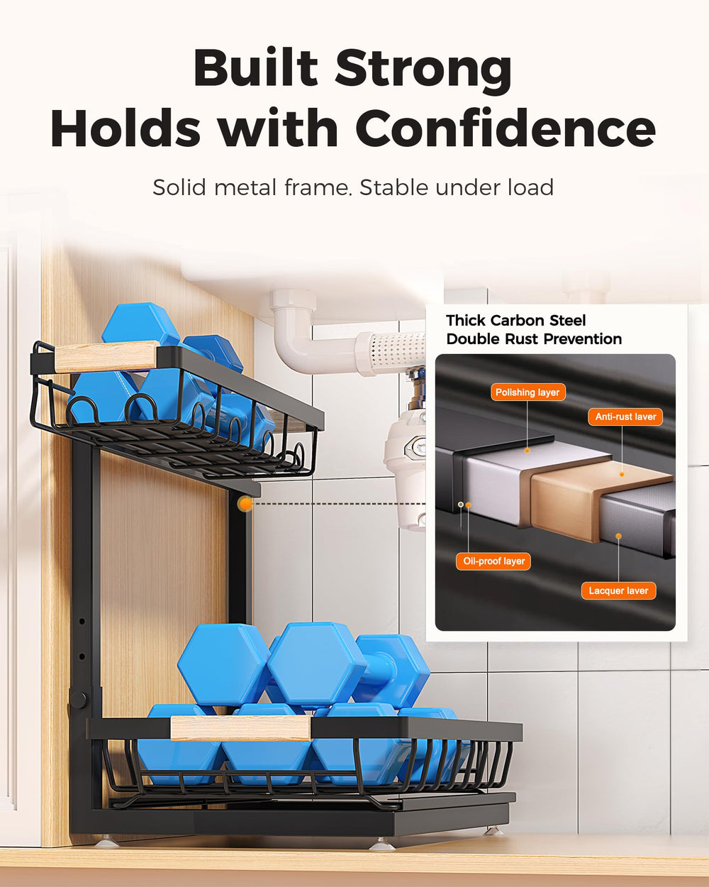 sevenblue organizador en uso en cocina mantiene limpiadores y esponjas ordenados y visibles