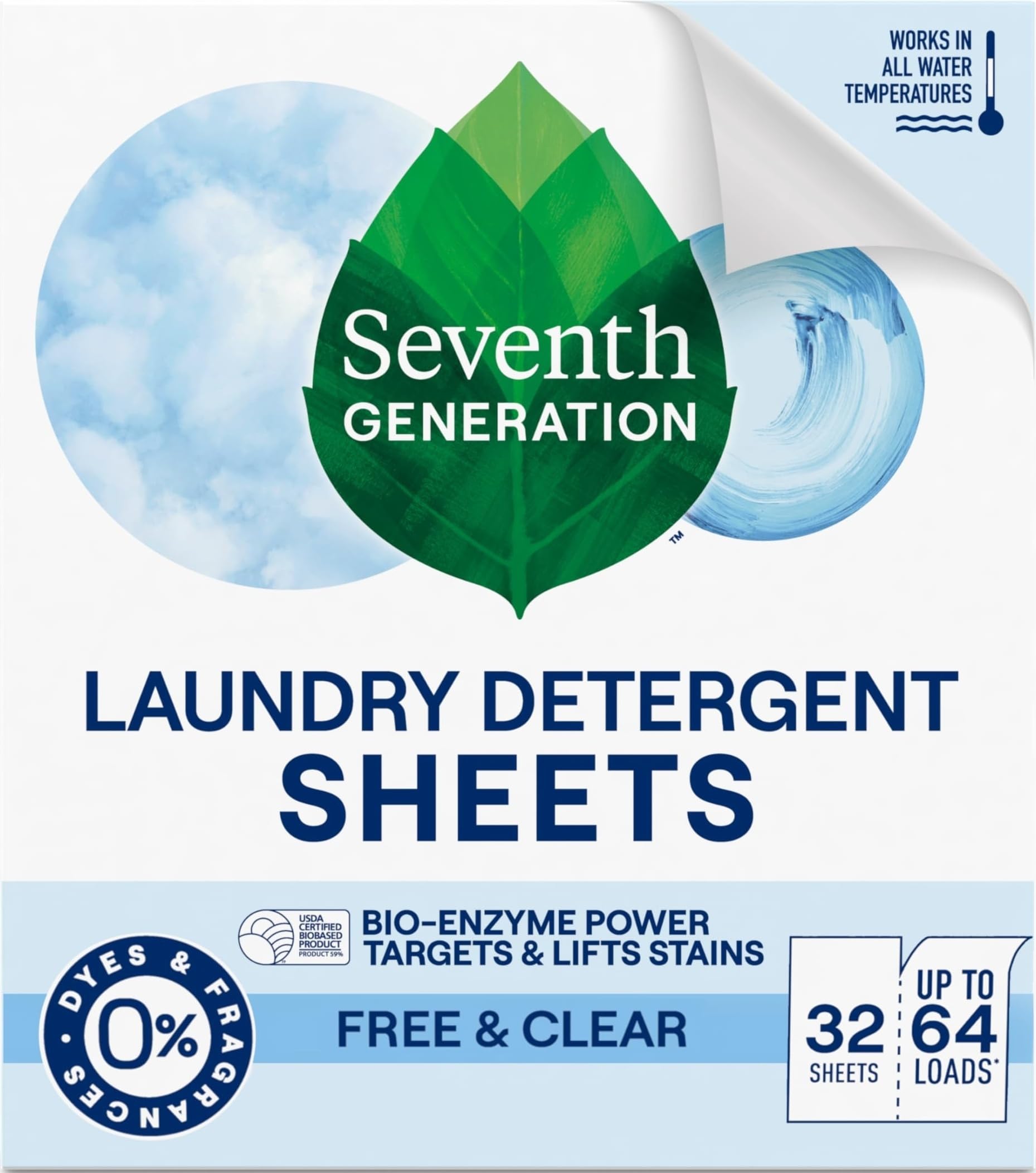 Seventh Generation paquete frontal 32 hojas muestra compacto y sin fragancia
