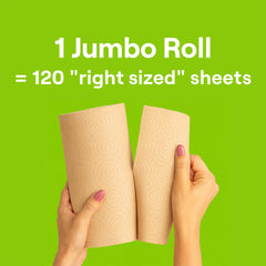 Seventh Generation rollo de papel junto a una regla para comparar tamaño y ahorro
