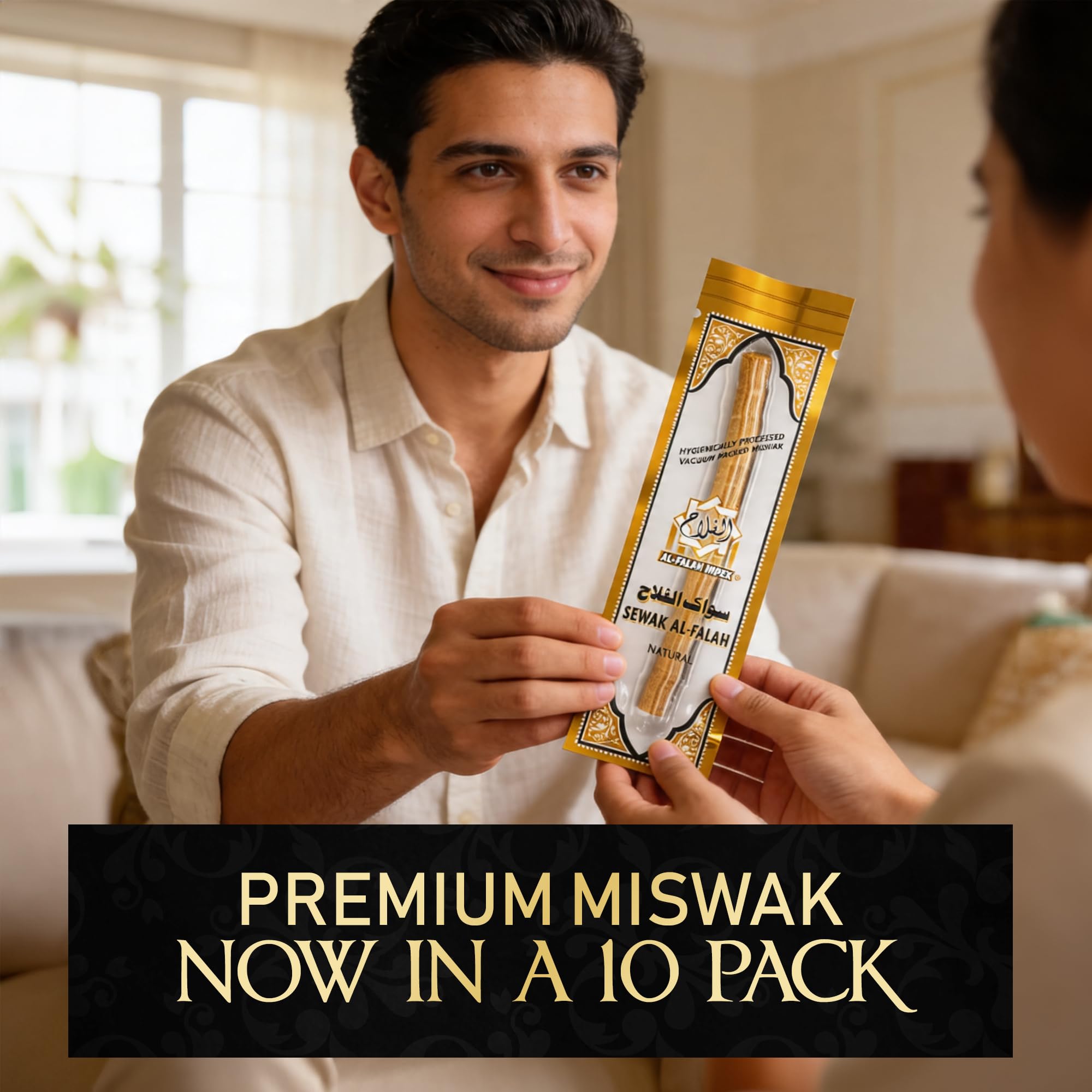 SEWAK AL-FALAH primer plano de fibras del miswak que muestran suavidad y limpieza natural