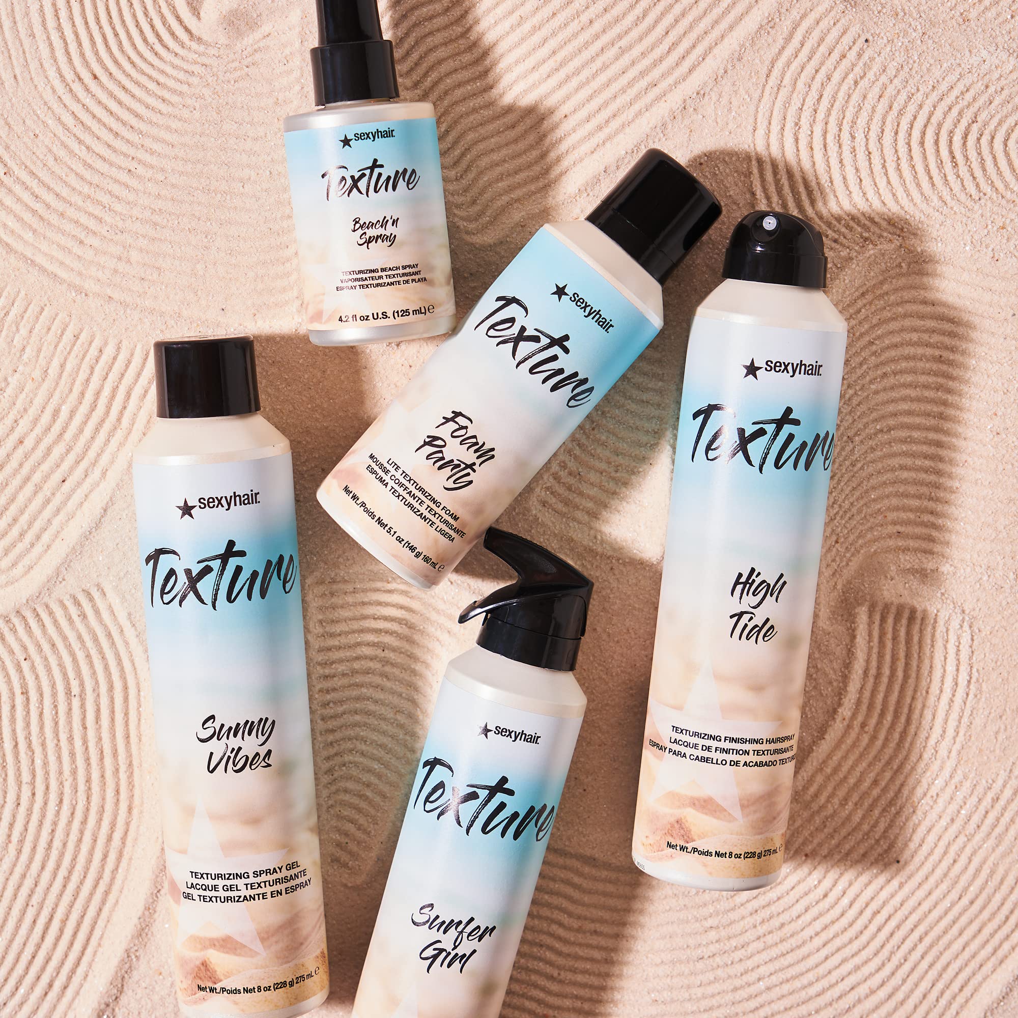 SexyHair lata 5.2 oz junto a regla para comparar tamaño portátil