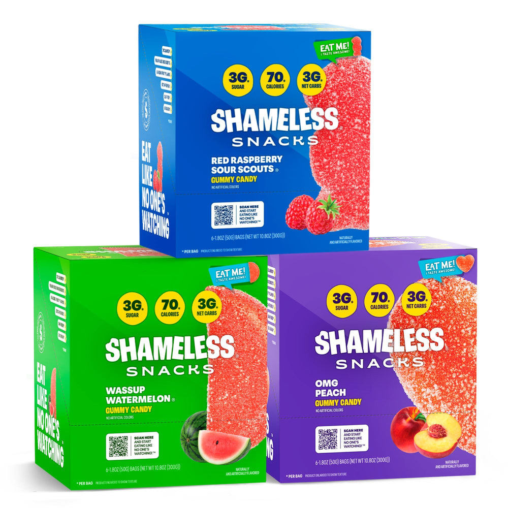 Shameless frente del paquete mostrando variedad y conveniencia