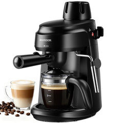 SHARDOR vista frontal de la cafetera compacta mostrando panel y portafiltro, preparación rápida