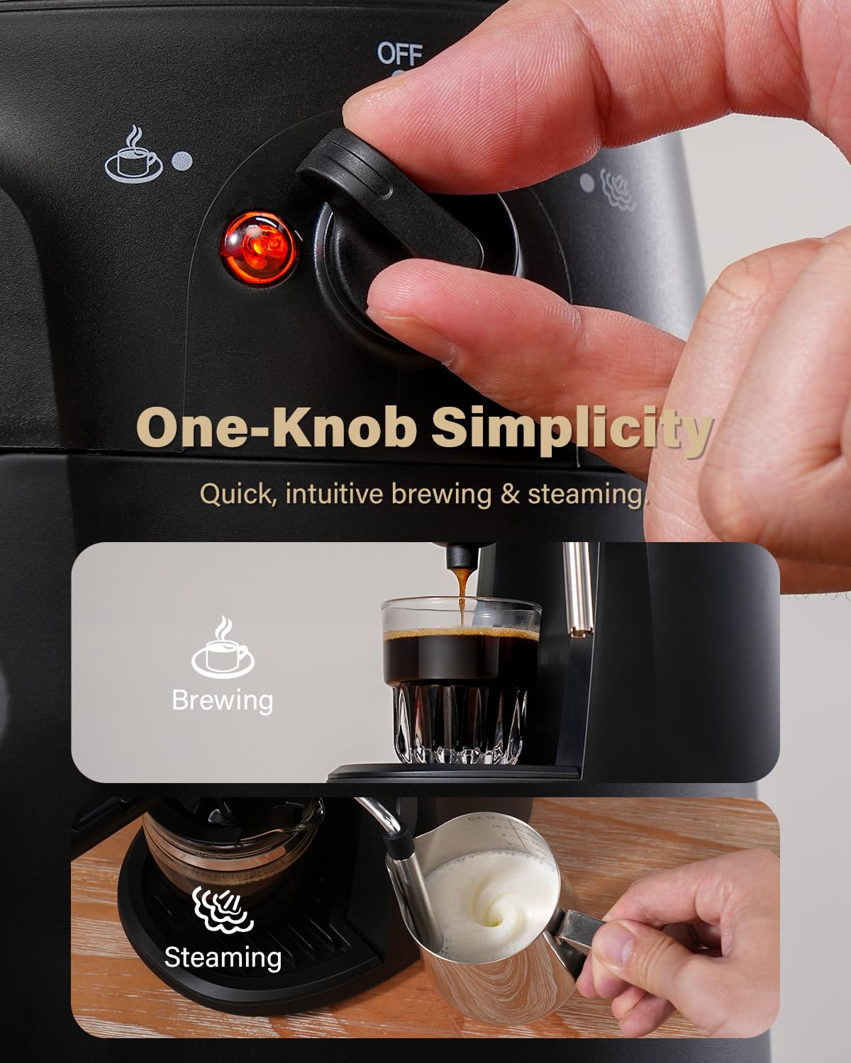 SHARDOR taza preparada con café mostrando capacidad hasta 4 tazas y crema ligera
