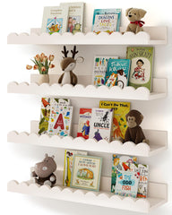 Shario estantería frontal pack de cuatro repisas blancas organizando libros