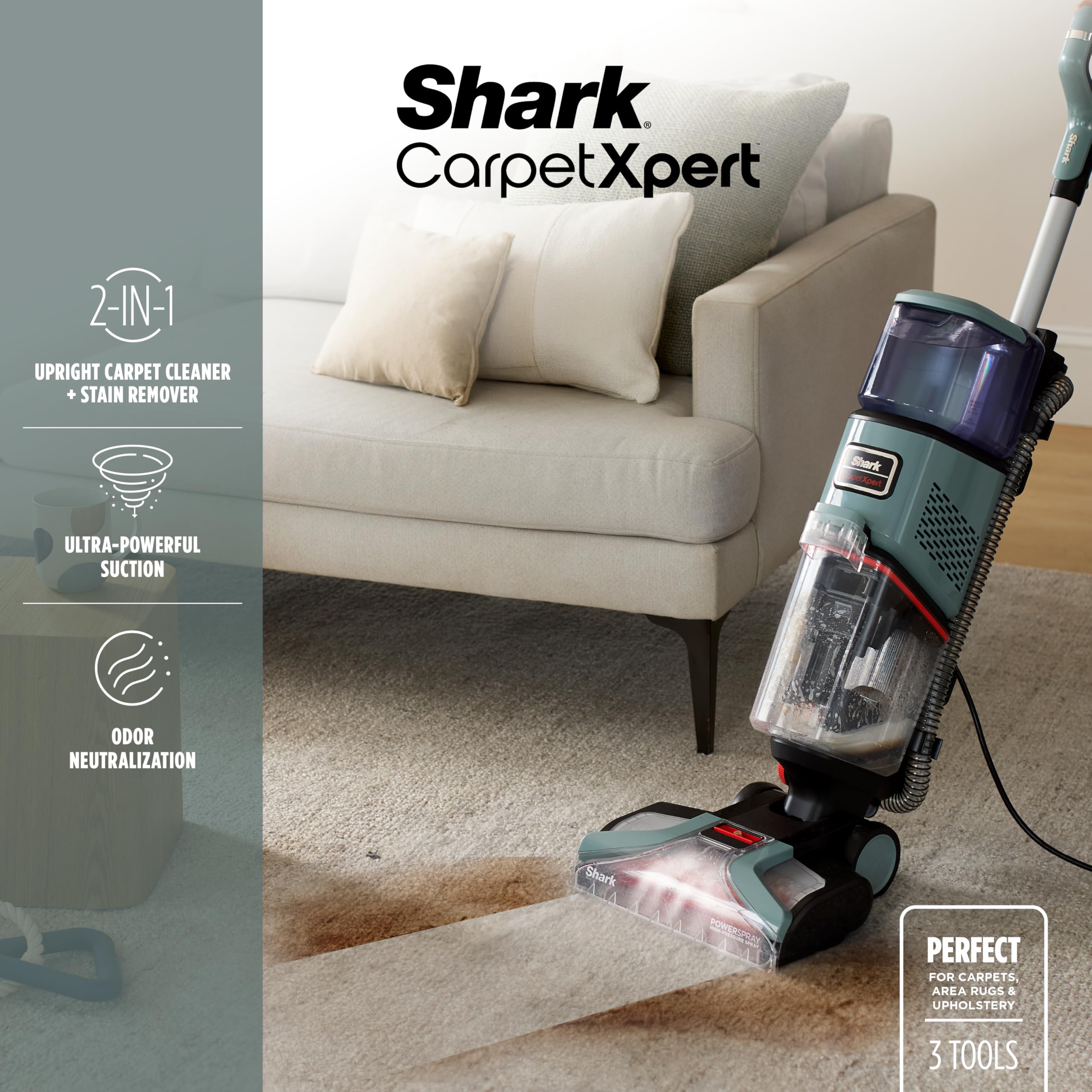 Shark CarpetXpert primer plano del cepillo de alta velocidad que levanta suciedad