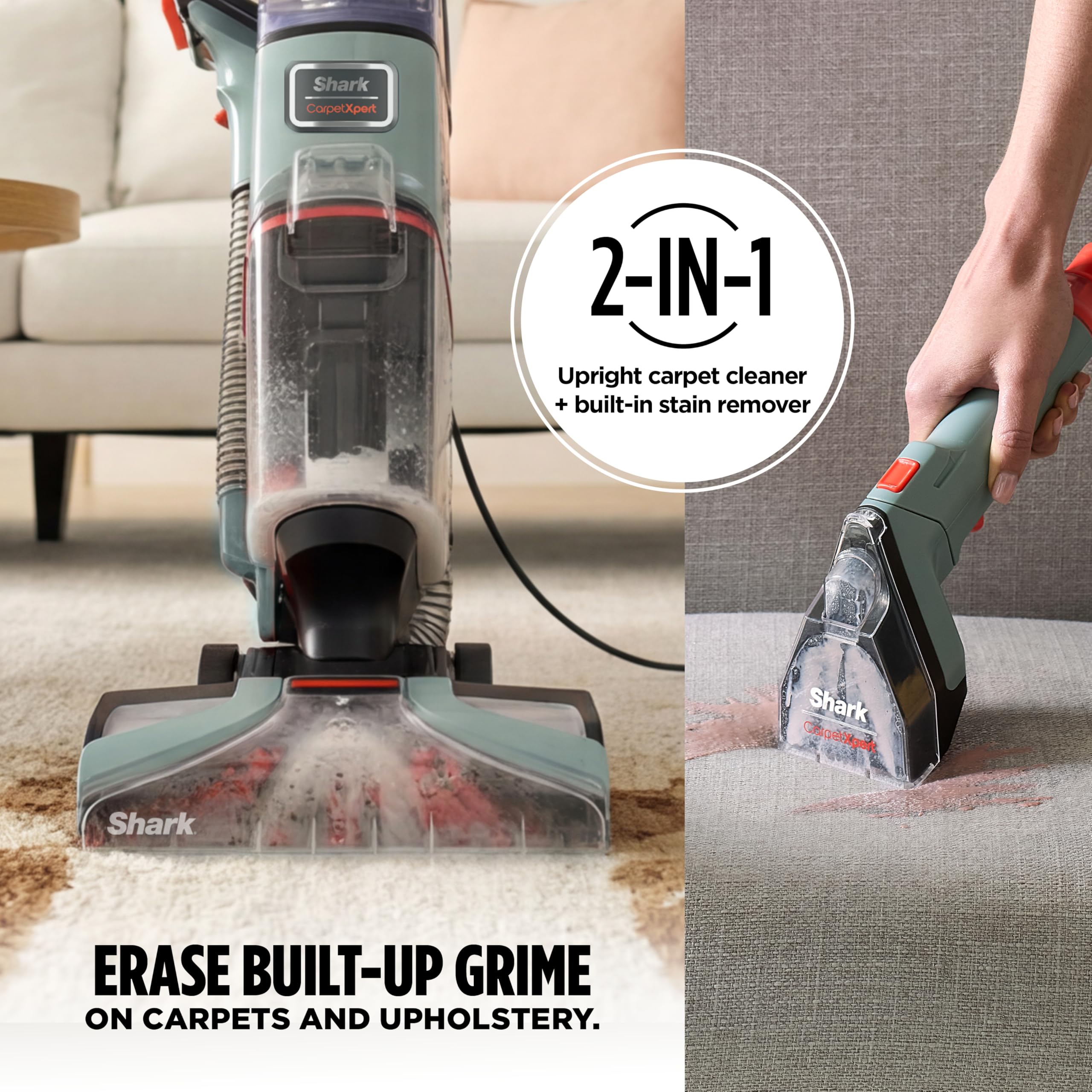 Shark CarpetXpert pistola de manchas en uso limpiando tapicería rápida