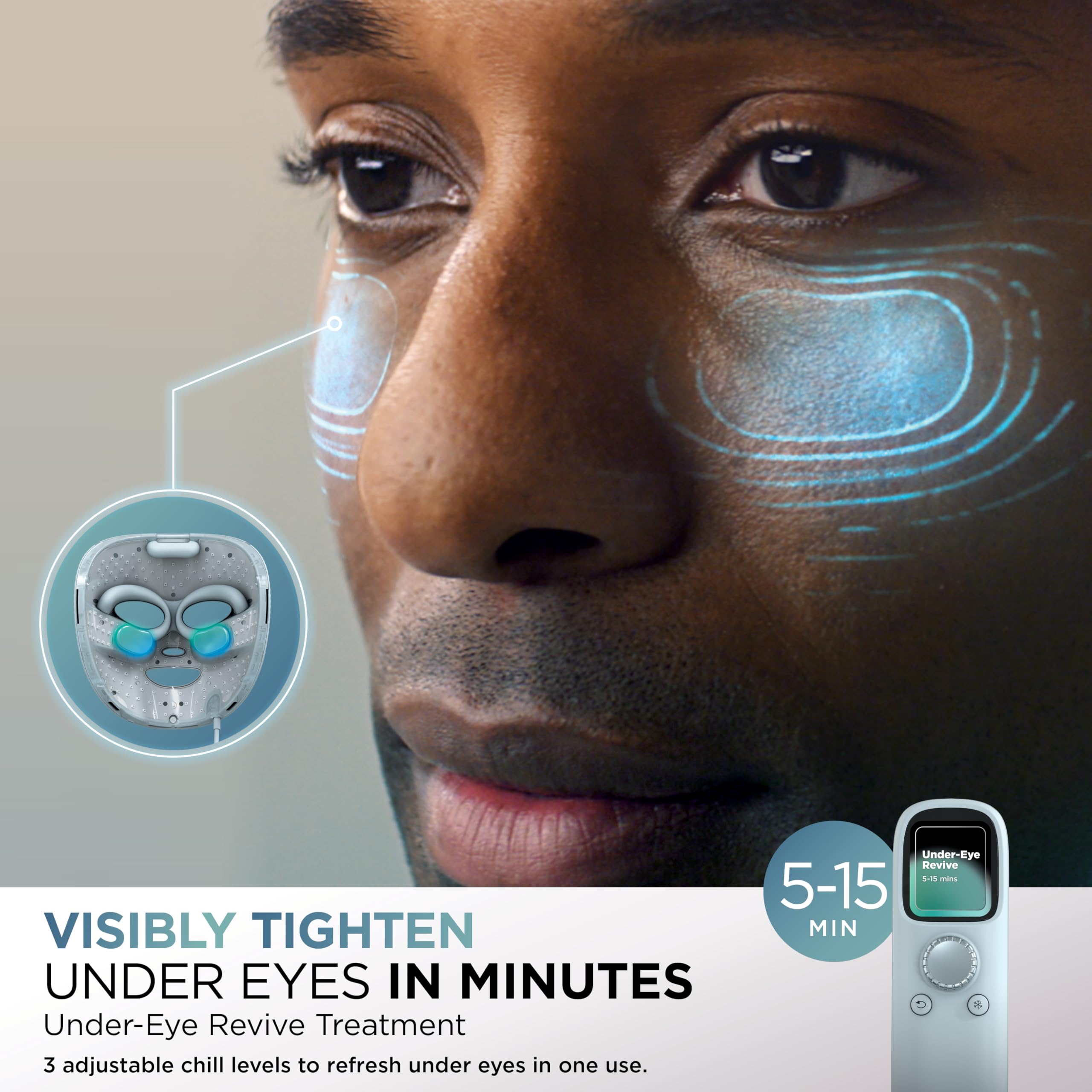 Shark CryoGlow enfoque en contorno de ojos mostrando efecto calmante