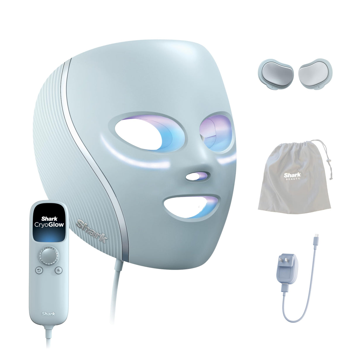 Shark CryoGlow frontal en azul Frost mostrando diseño y ajuste cómodo