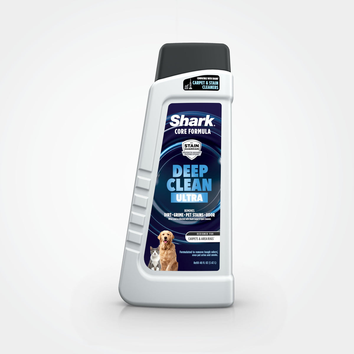 Shark envase frontal mostrando etiquetado y beneficio limpieza profunda