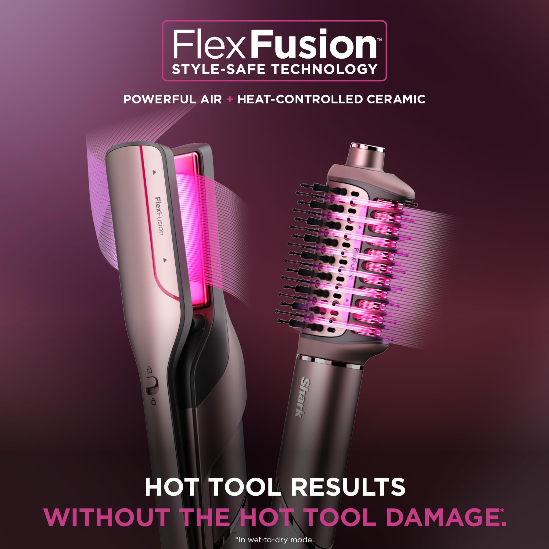 Shark FlexFusion primer plano de la superficie cerámica para peinados más suaves