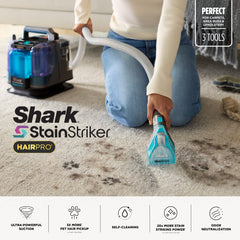 Shark StainStriker boquilla en primer plano, captura pelo sin obstruir