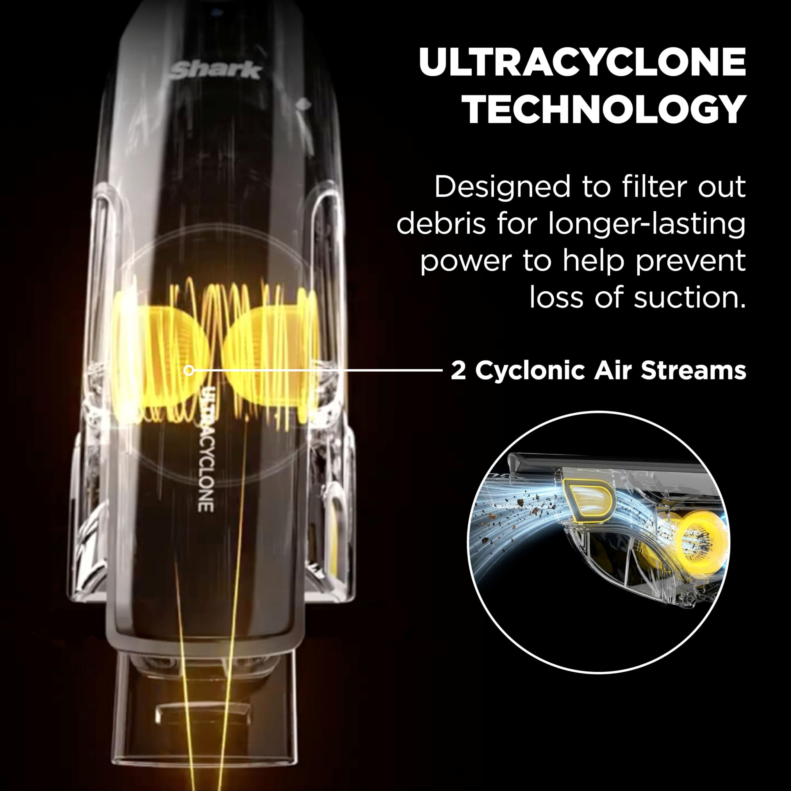 Shark UltraCyclone expulsor CleanTouch mostrando vaciado sin contacto