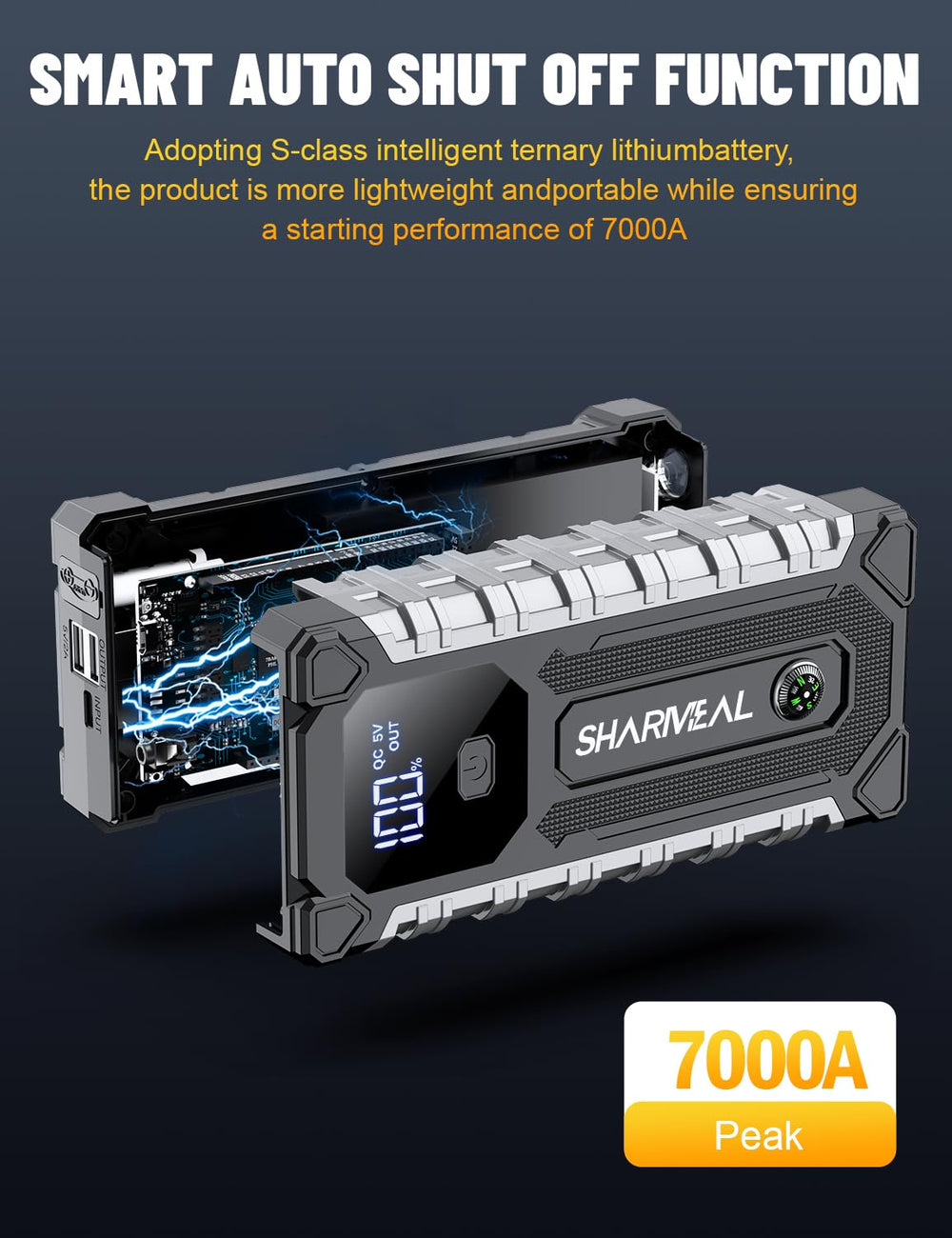 Sharmeal etiqueta de especificaciones mostrando 7000A y compatibilidades