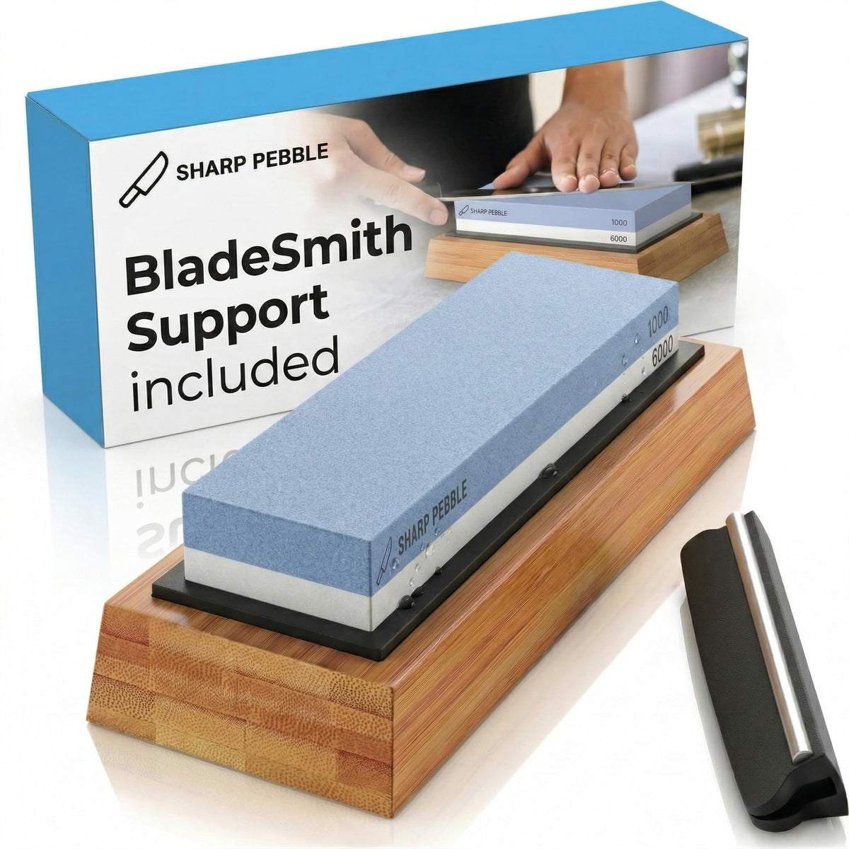 Sharp Pebble frontal del empaque mostrando el kit completo y beneficios