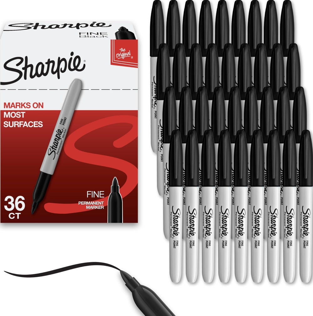 Sharpie frente del empaque con 36 marcadores negro mostrando cantidad y presentación