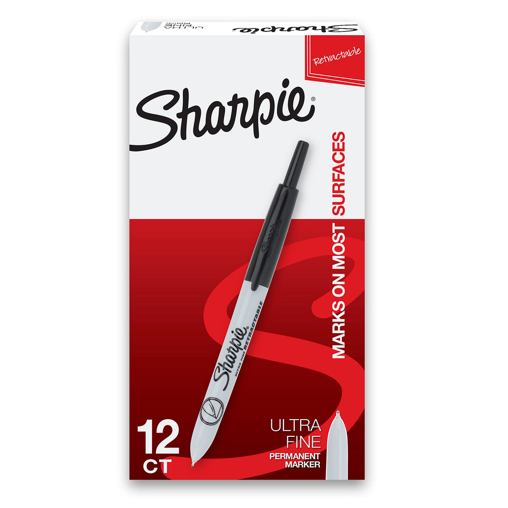 Sharpie frontal paquete 12 unidades mostrando el diseño retráctil y conveniencia