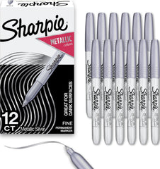 Sharpie empaque frontal plata mostrando 12 marcadores y beneficio de cantidad