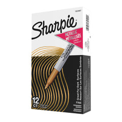 Sharpie marcador oro frontal con embalaje mostrando el producto y brillo