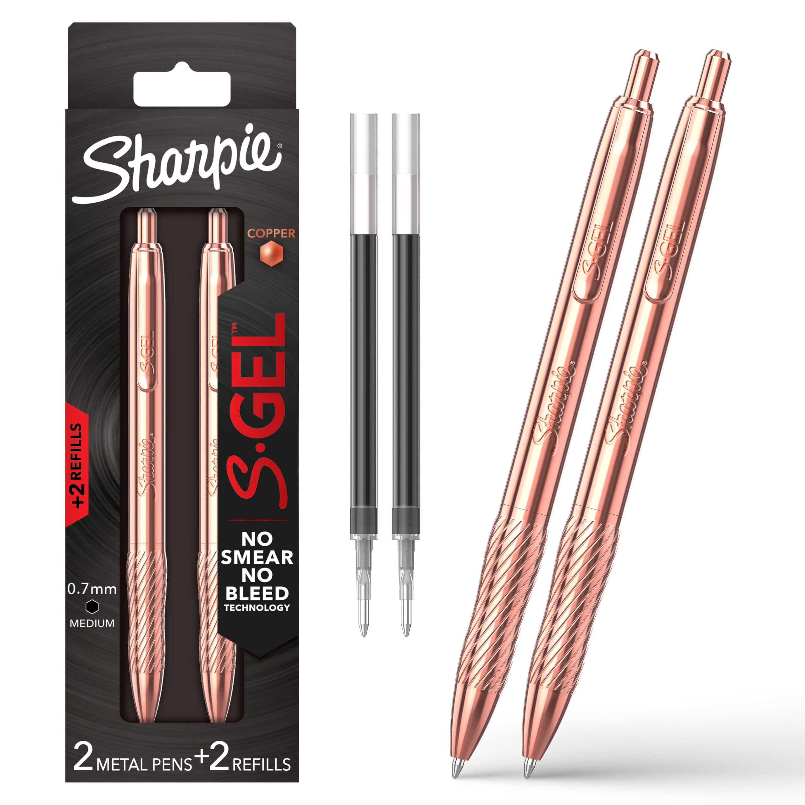 Sharpie S-Gel cuerpo cobre frontal, apariencia premium y balance