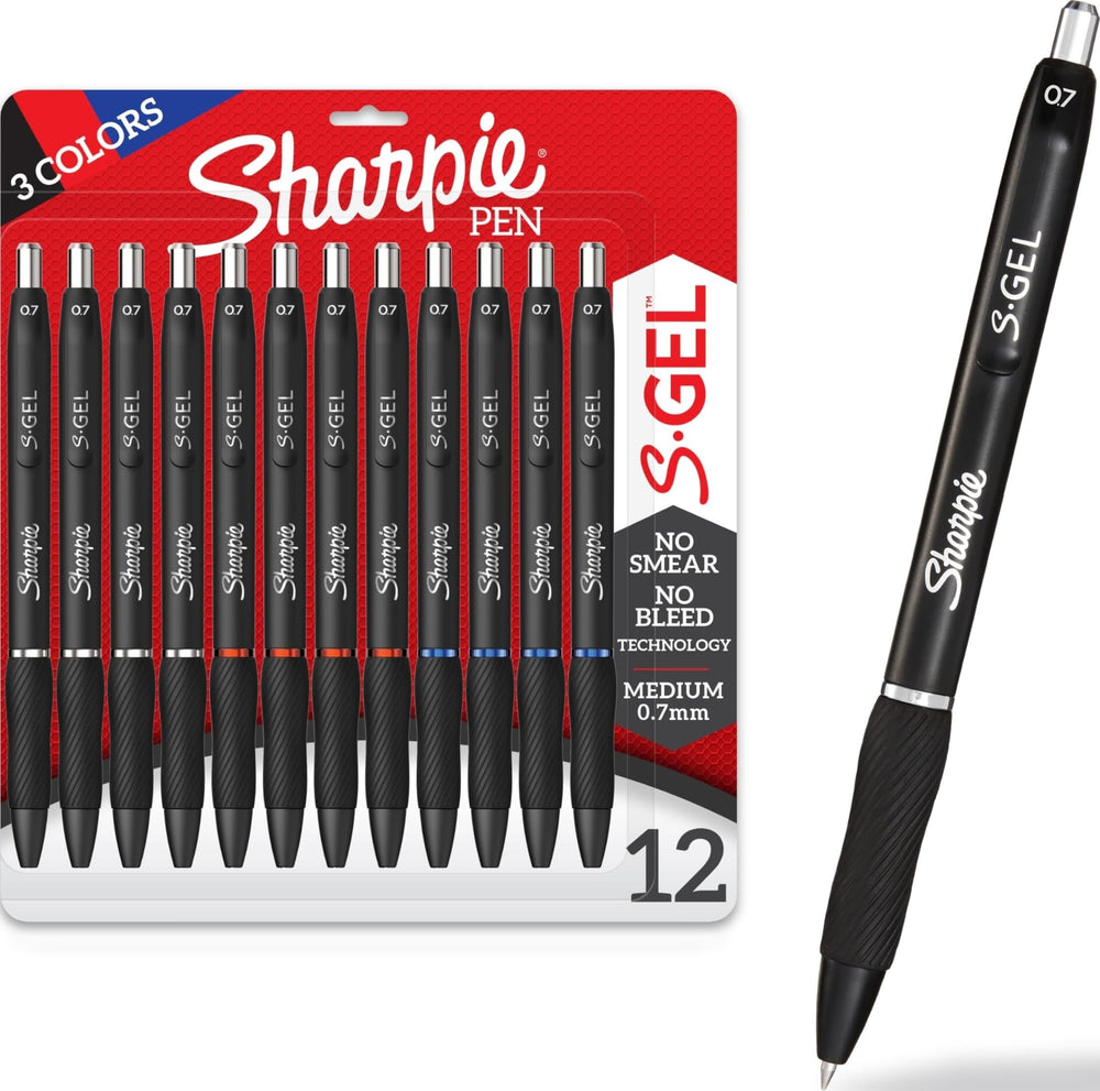 Sharpie S-Gel vista frontal del set y organización de colores, ofrece uniformidad