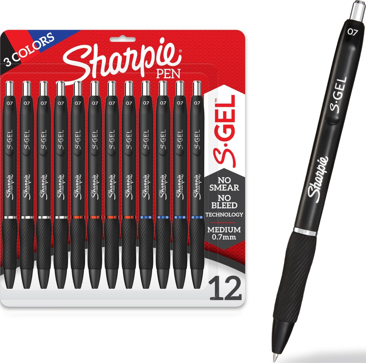 Sharpie S-Gel vista frontal del set y organización de colores, ofrece uniformidad