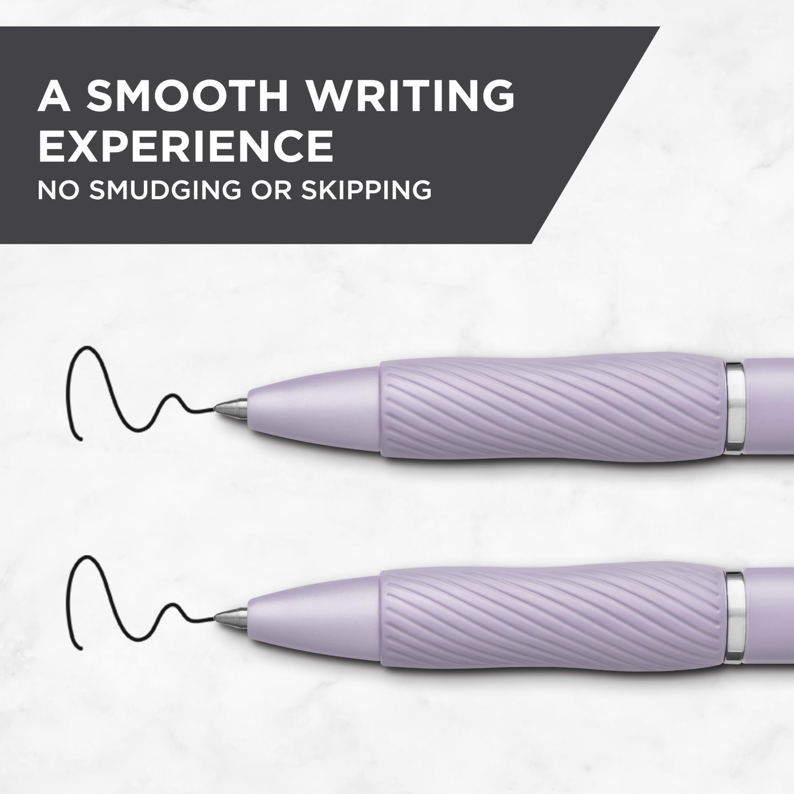 Sharpie S-Gel agarre Icy Violet destacando la textura y comodidad ergonómica