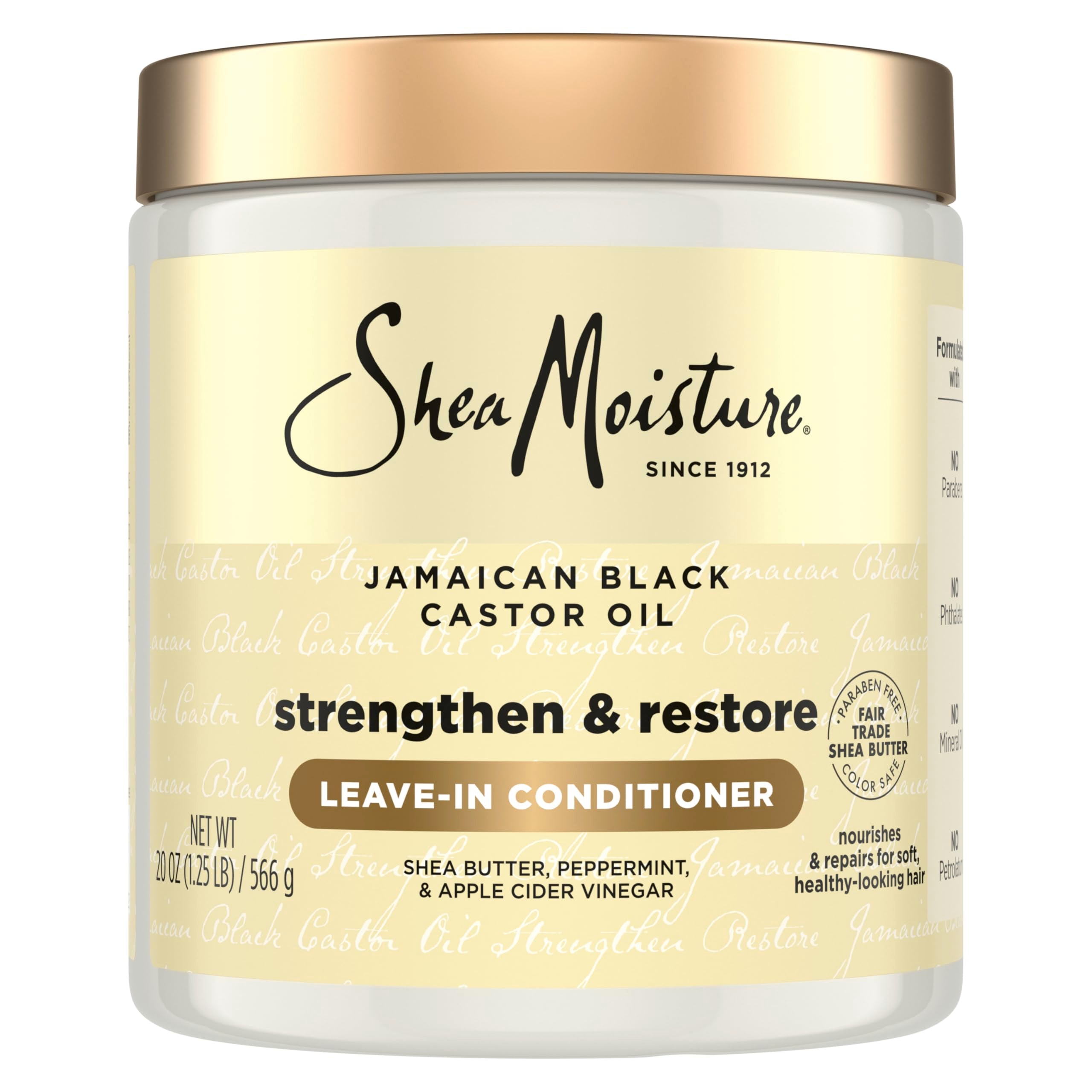 Shea Moisture botella frontal 20 oz mostrando diseño y uso fácil
