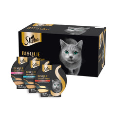 Sheba bisque frente del paquete mostrando variedad y conveniencia