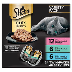 Sheba front packaging seafood multipack showing variety and convenience
