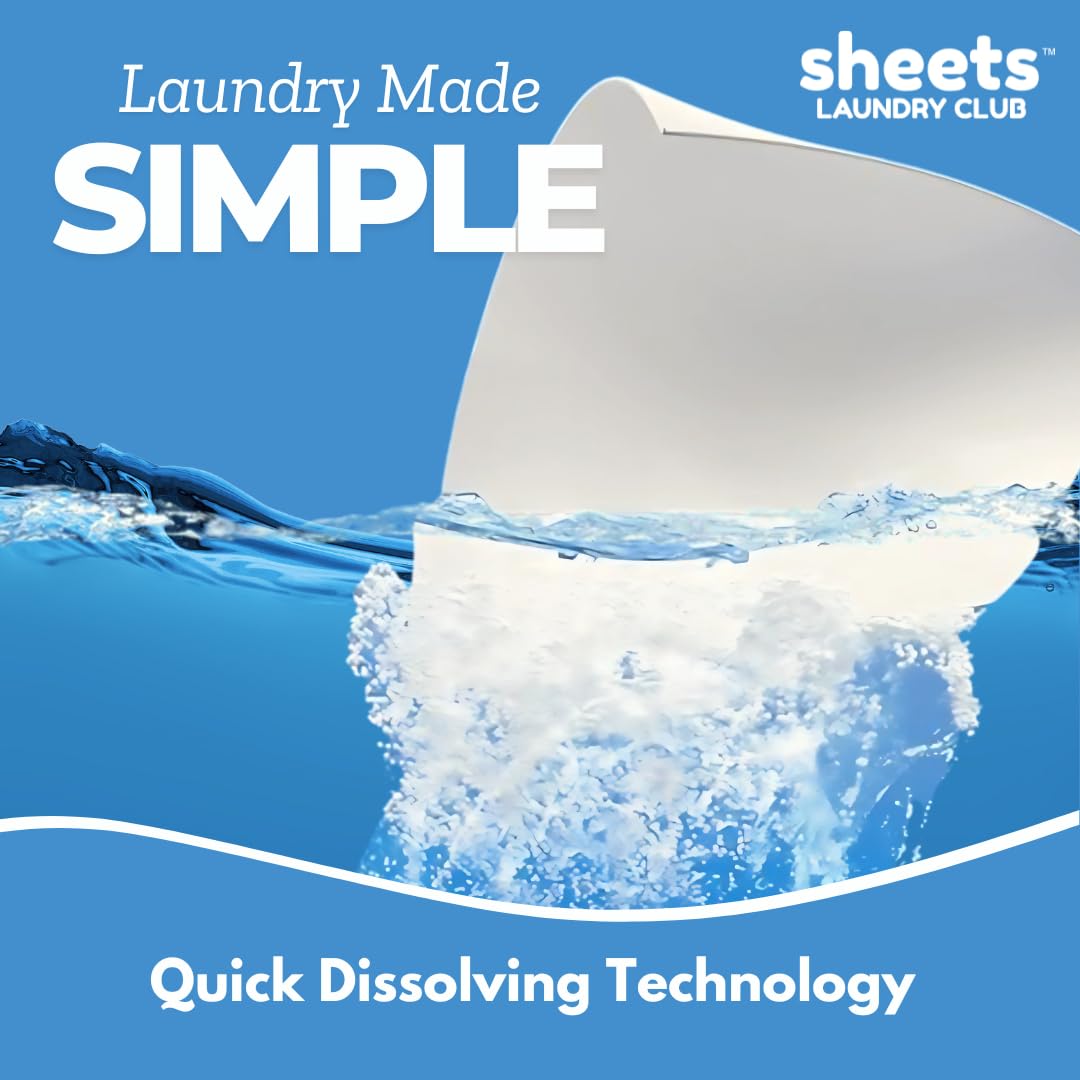 Sheets Laundry Club hoja en mano demostrando dosificación simple