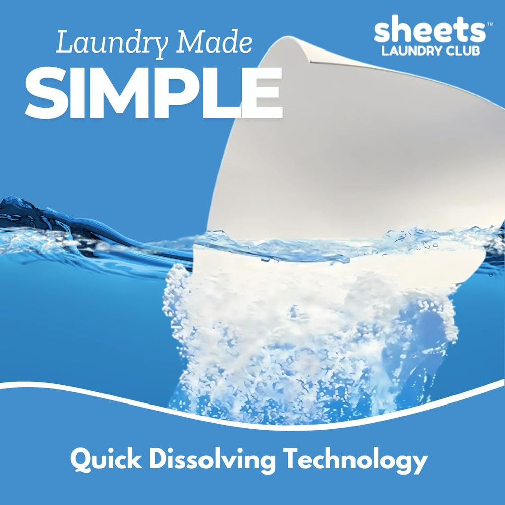 Sheets Laundry Club hoja en mano demostrando dosificación simple