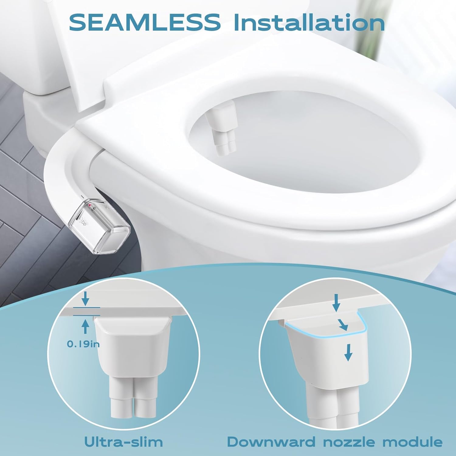 Shineforu ultra-thin side profile showing close fit under toilet seat for compatibility