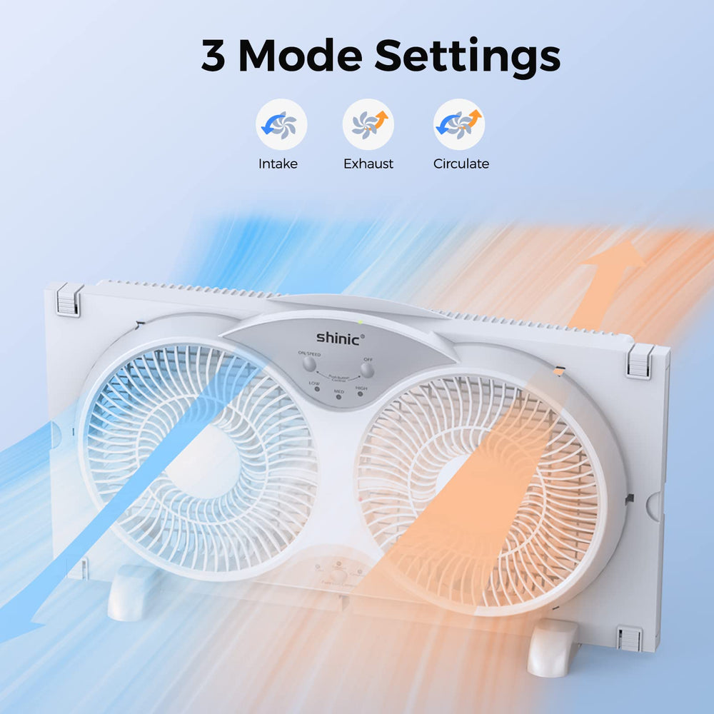 Ventilador shinic en uso en una ventana abierta beneficiando ventilación cruzada