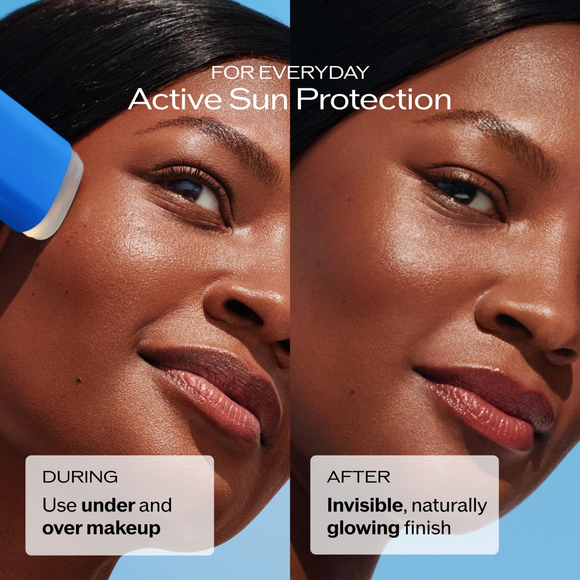 Shiseido aplicación en rostro demostrando cobertura invisible y rápida