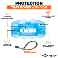 Shock Doctor protector colocado en modelo demostrando ajuste instantáneo