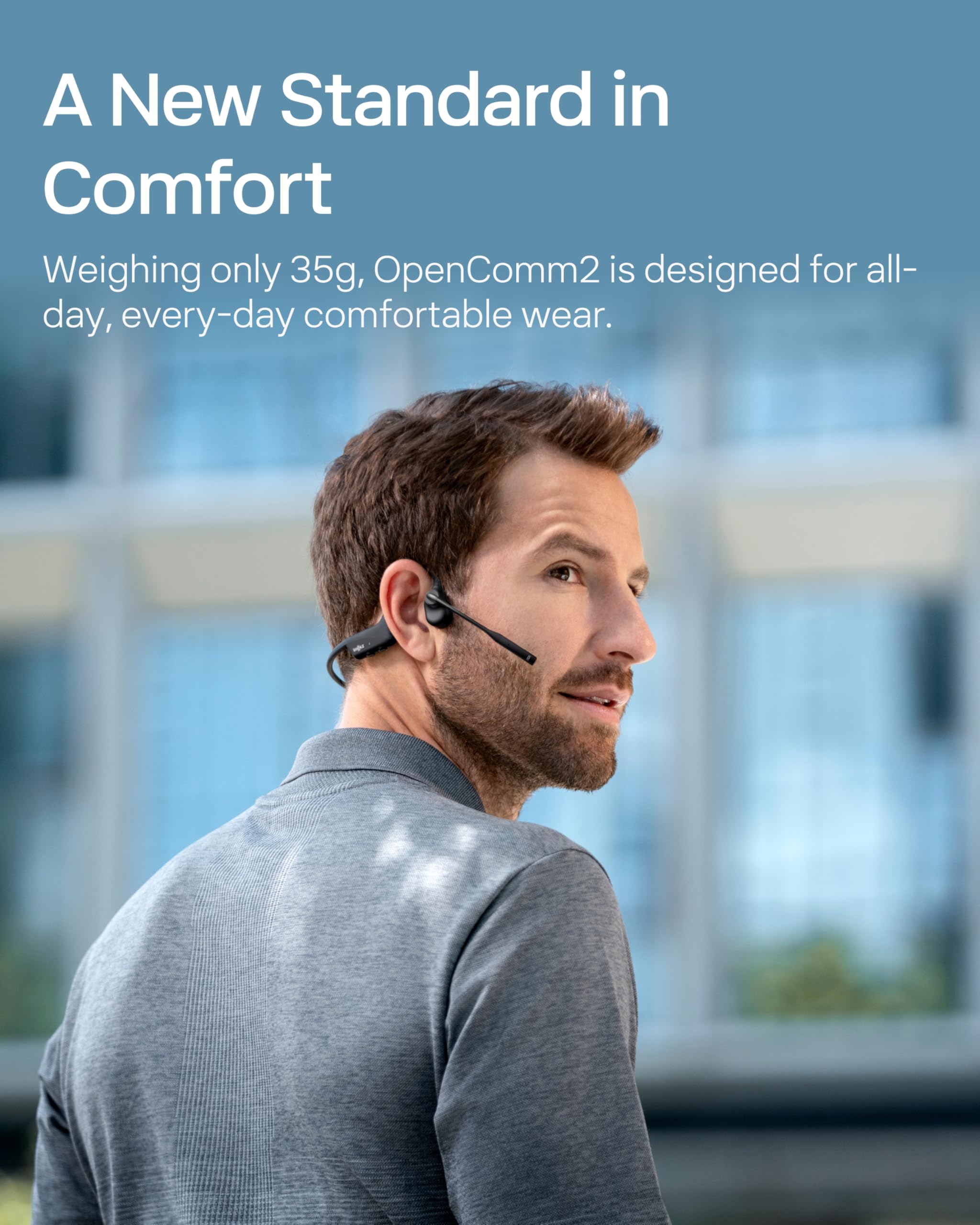 SHOKZ OpenComm2 primer plano del micrófono con cancelación para llamadas claras