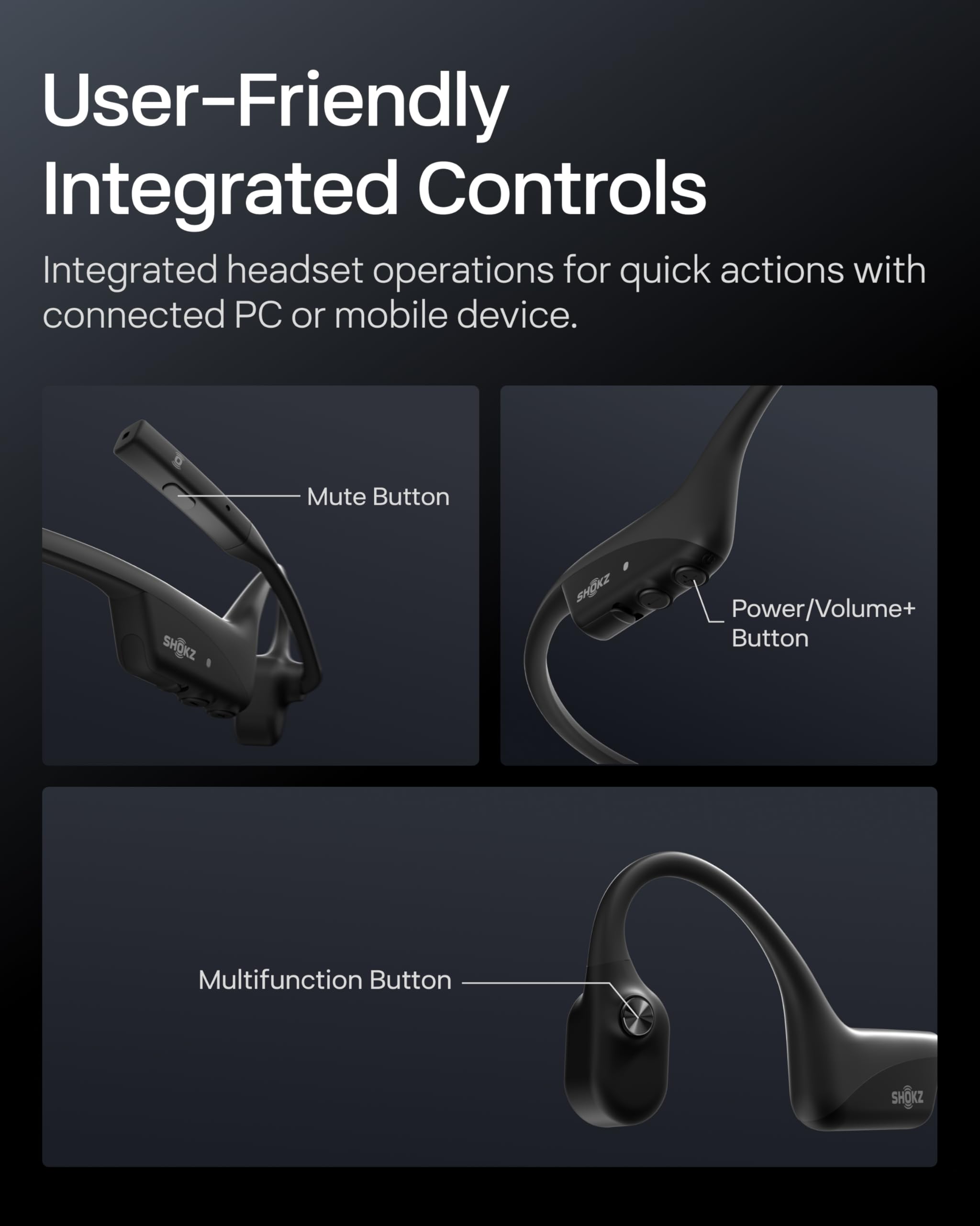 SHOKZ OpenComm2 en mano para comparar tamaño y peso liviano