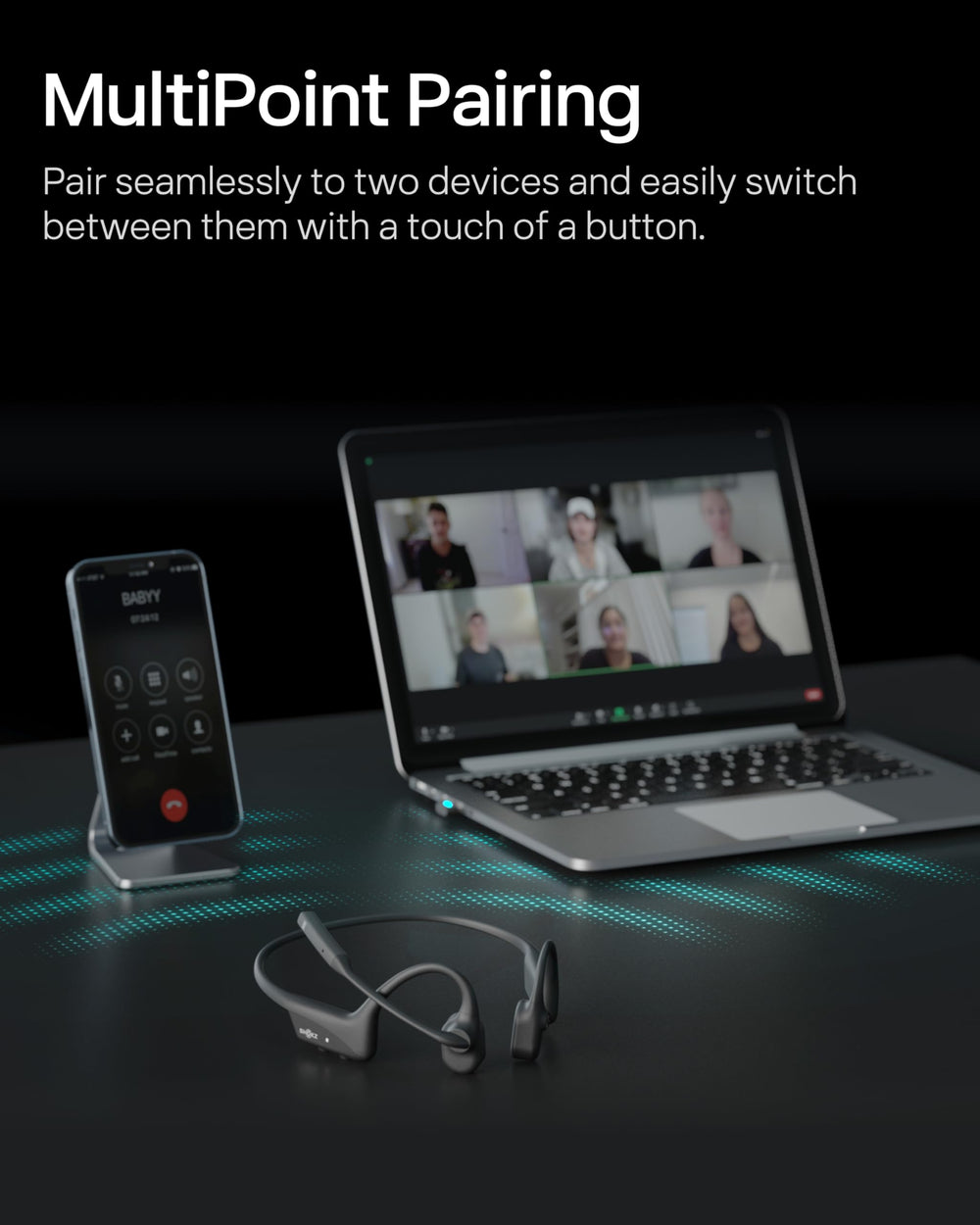 Puerto USB‑C de SHOKZ OpenComm2 con cable para carga rápida eficiente