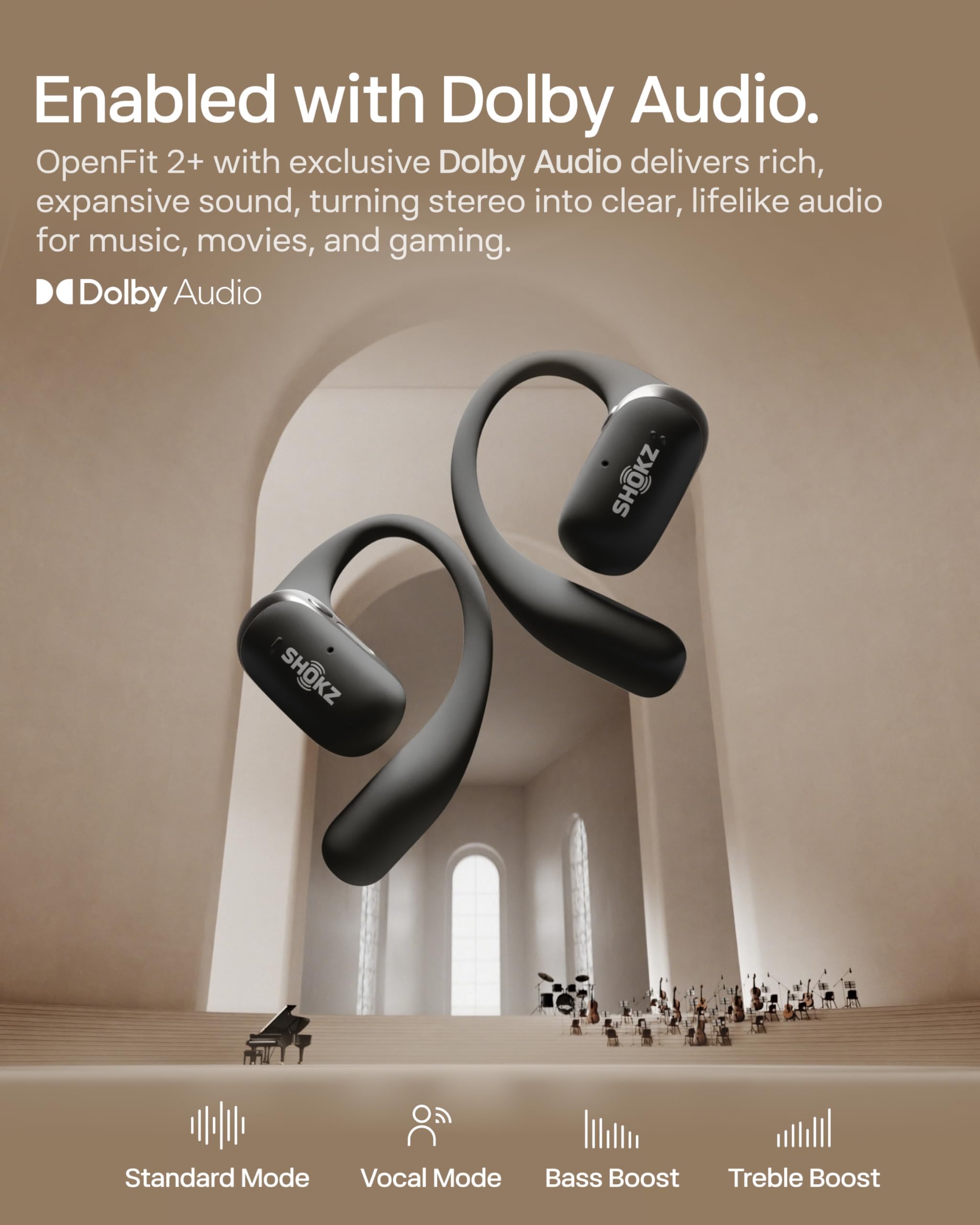 SHOKZ estuche abierto con auriculares dentro y batería accesible