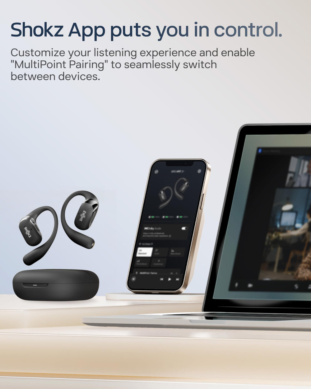 SHOKZ pantalla de app con ecualizador para personalizar sonido