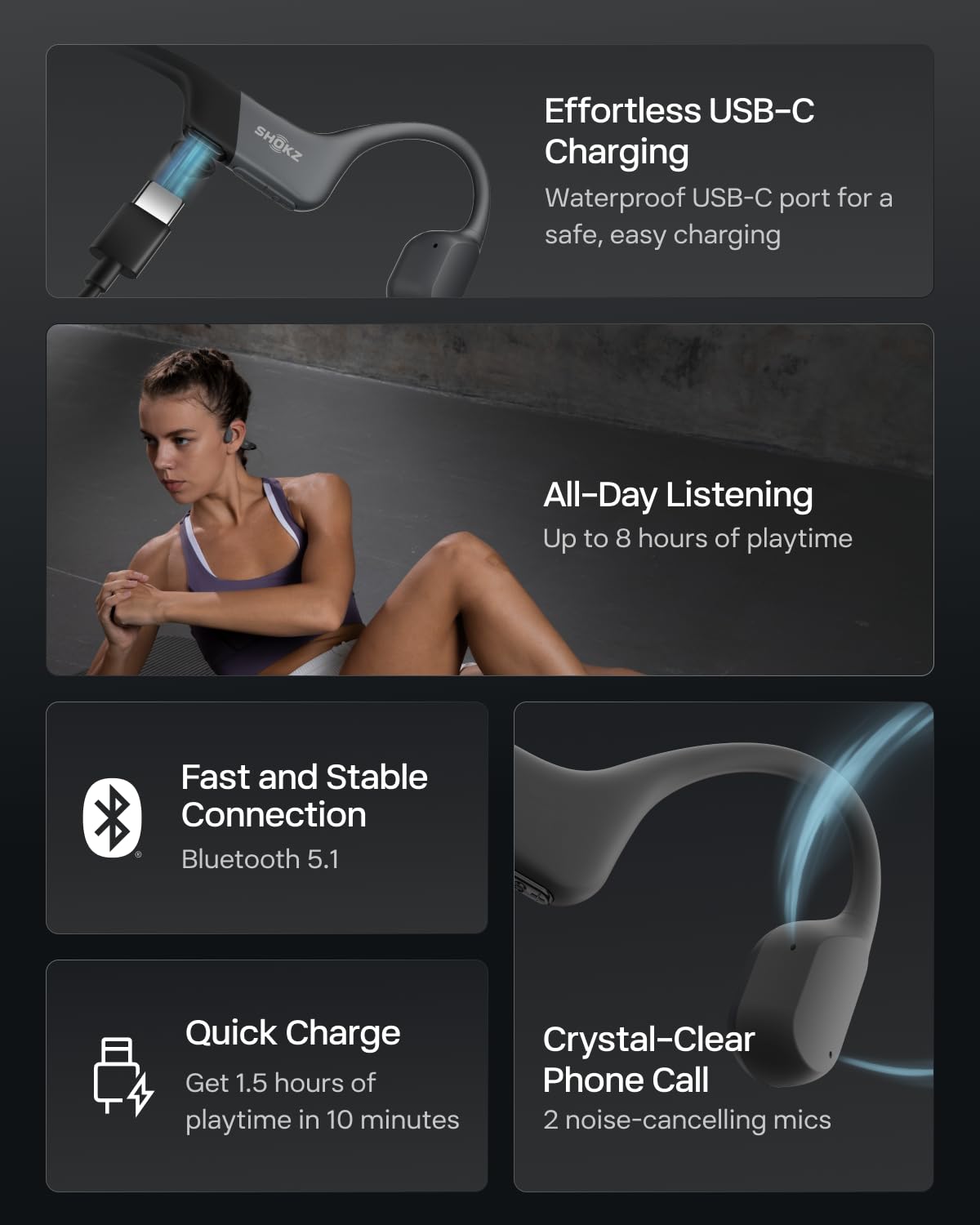 SHOKZ OpenRun junto a un teléfono mostrando emparejamiento Bluetooth