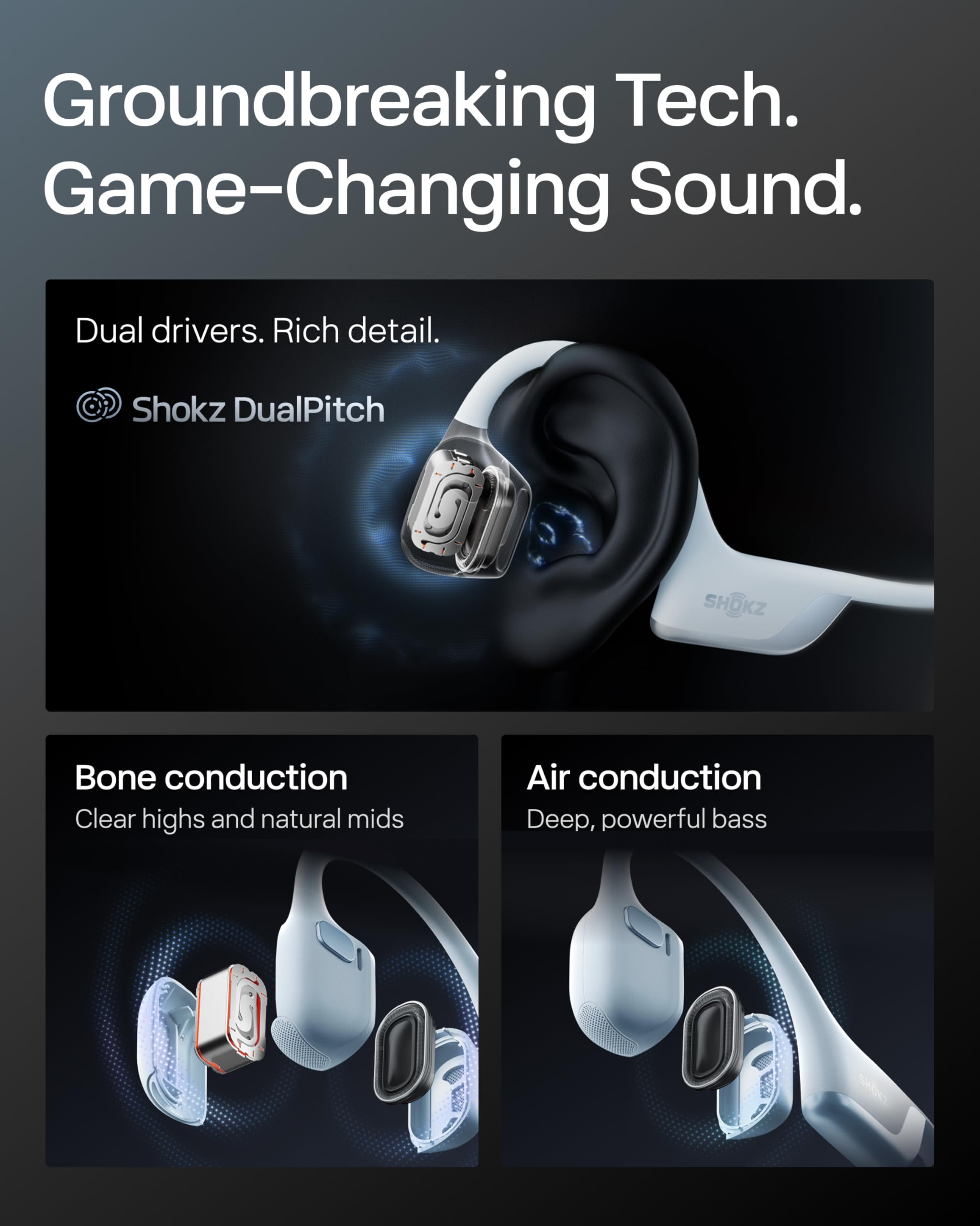 SHOKZ cable USB‑C incluido junto al dispositivo para carga rápida