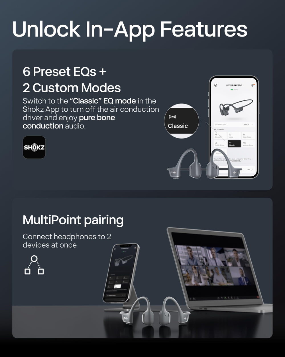 SHOKZ OpenRun Pro 2 pantalla de app EQ para personalizar audio