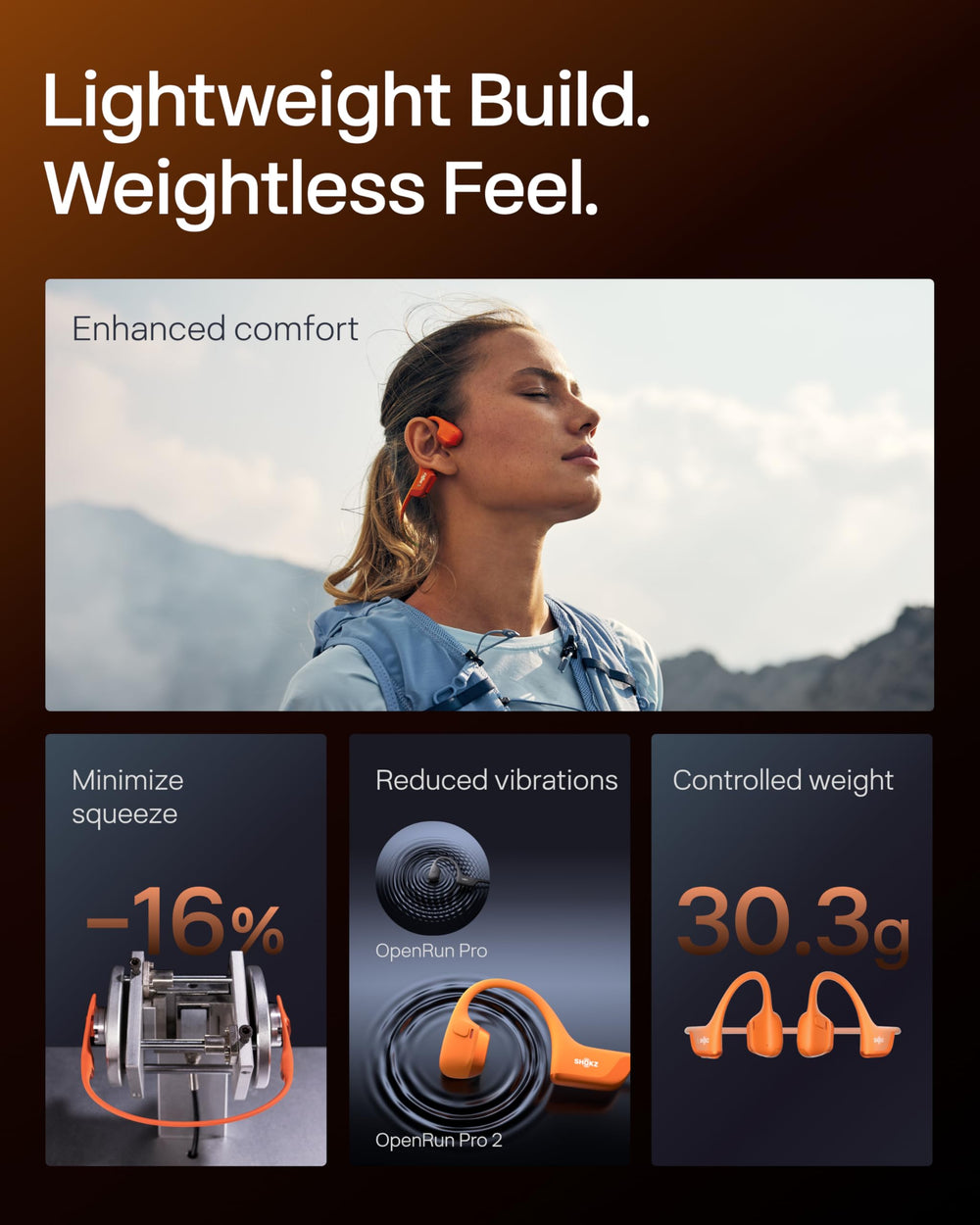 SHOKZ comparación de tamaño en mano que muestra portabilidad ligera