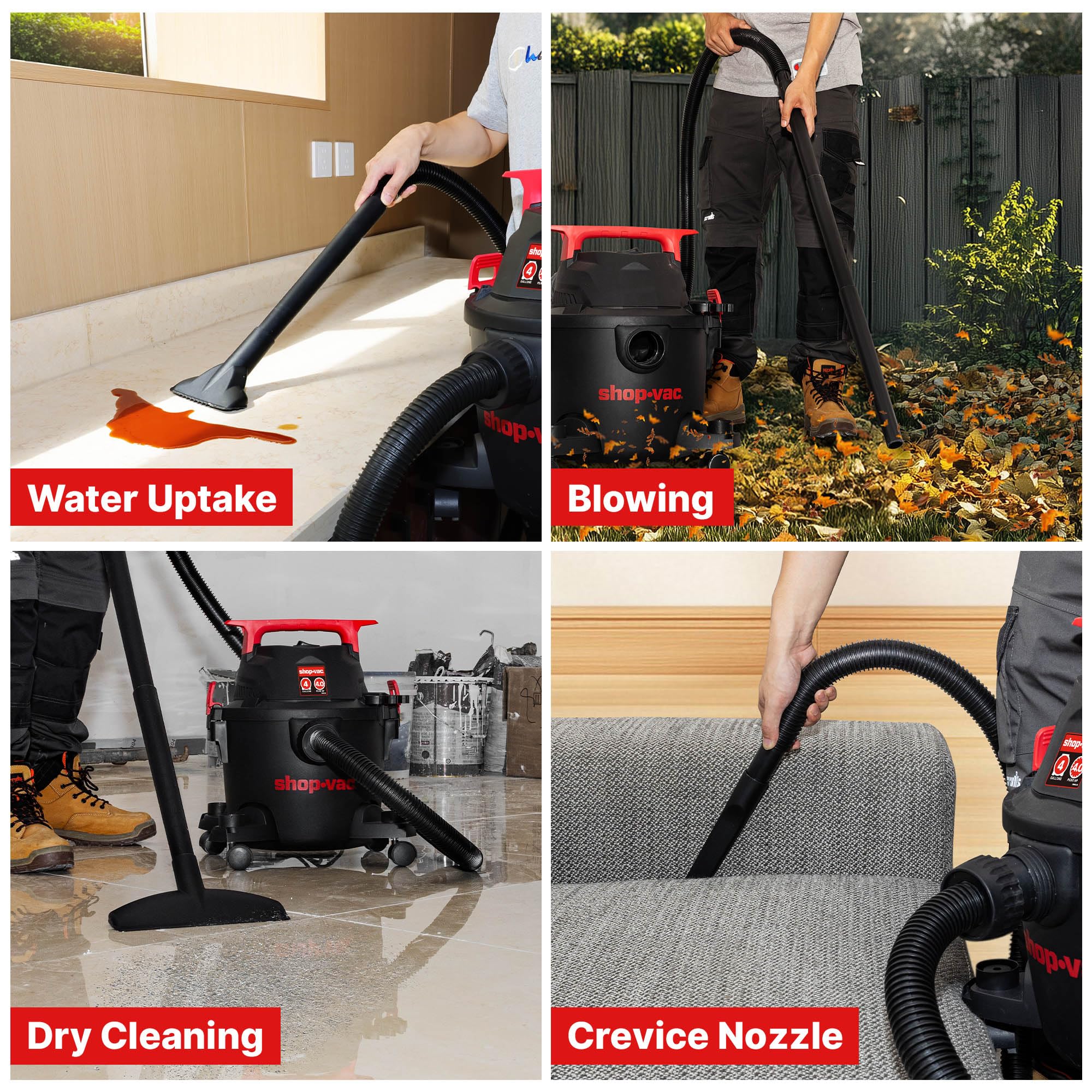 Shop-Vac desagüe inferior visible para vaciado de líquidos limpio
