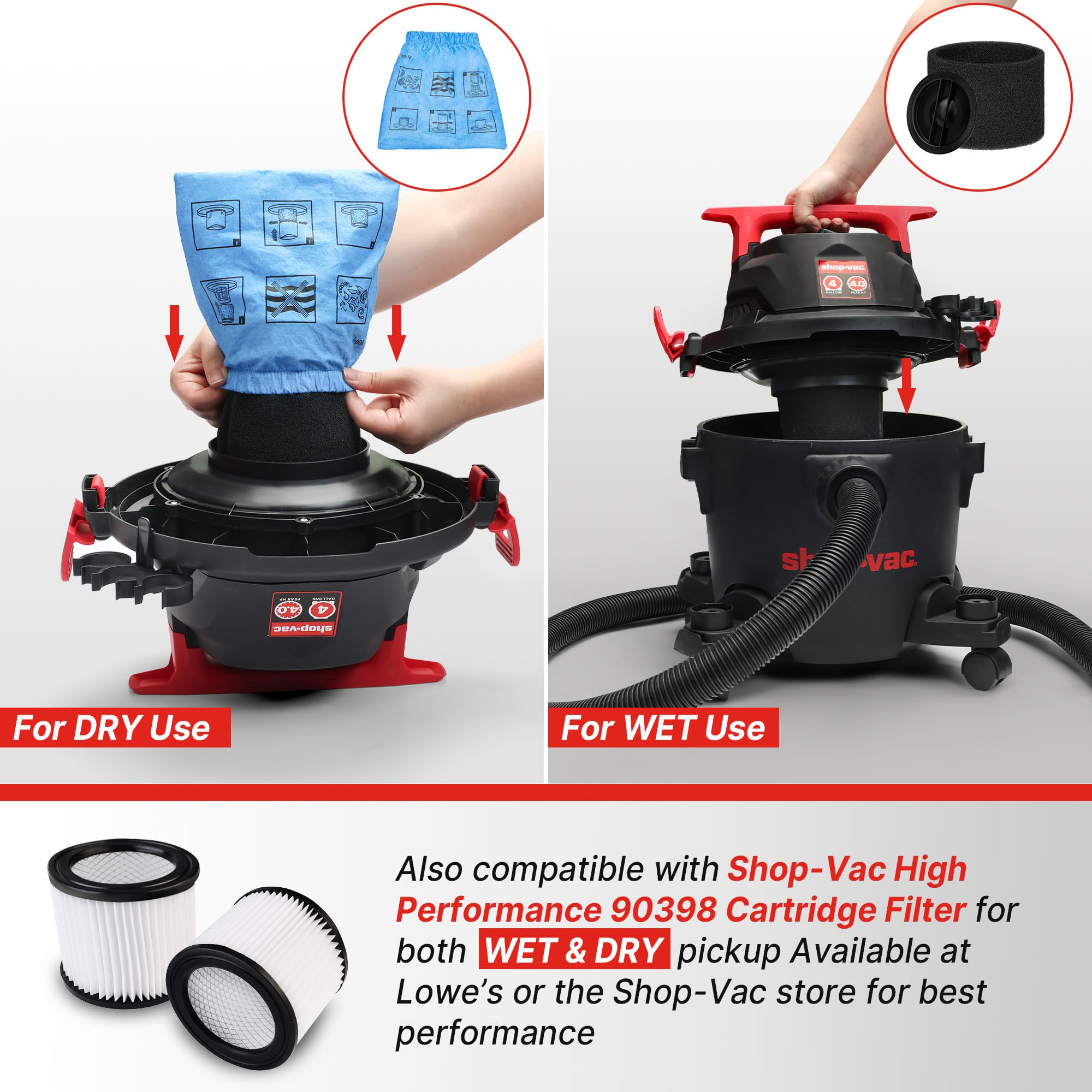Shop-Vac funda de espuma y filtro no tejido protegen el motor