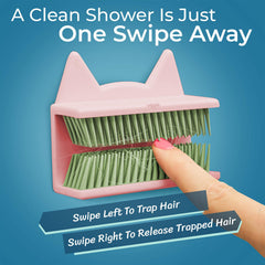 Shower Cat cerdas de silicona en primer plano que atrapan cabello eficientemente