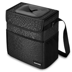 SIBOFUEGO papelera frontal negro leopardo mostrando diseño decorativo y orden